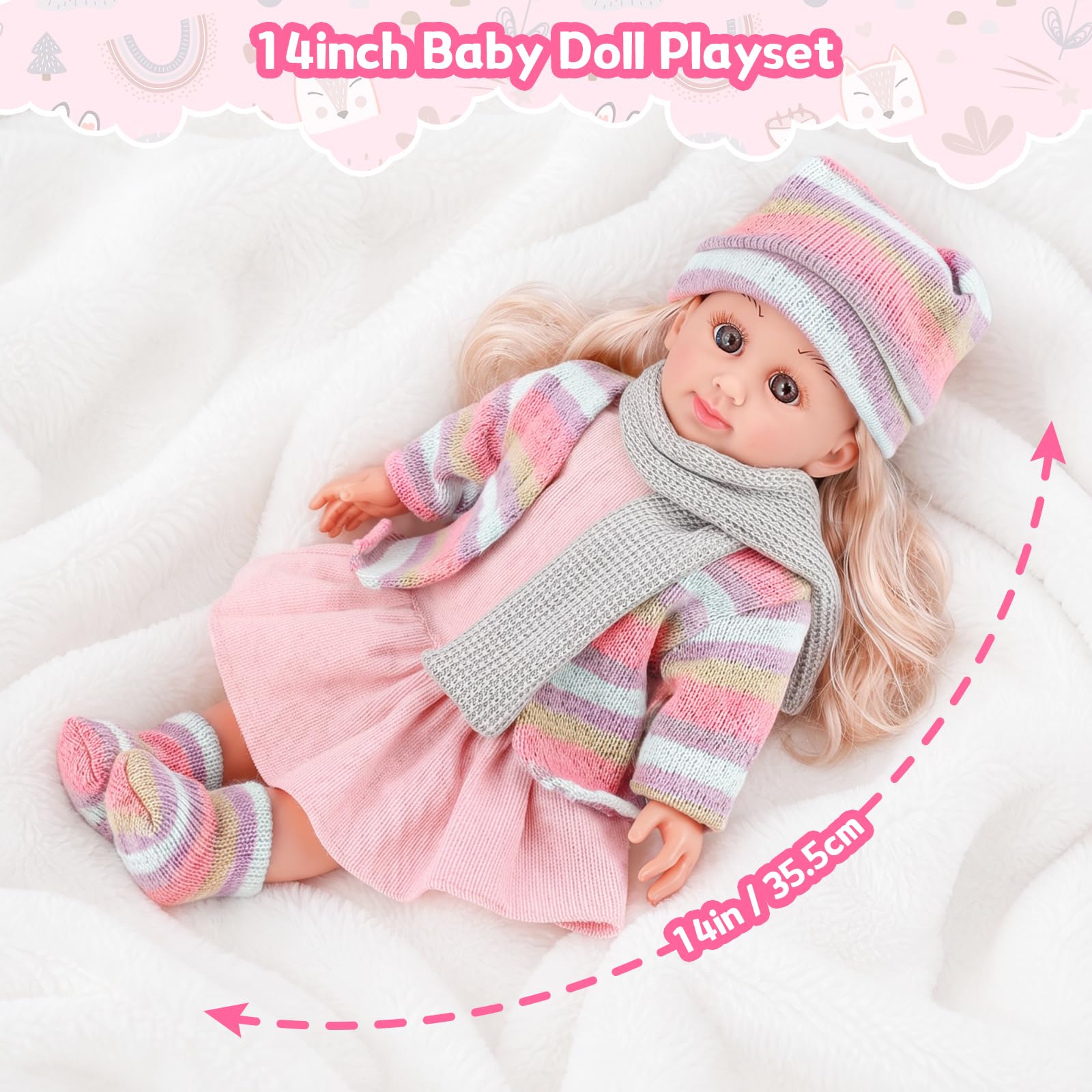 deAO Bambola con Accessori con 4 Vestiti e Kit Parrucchiere