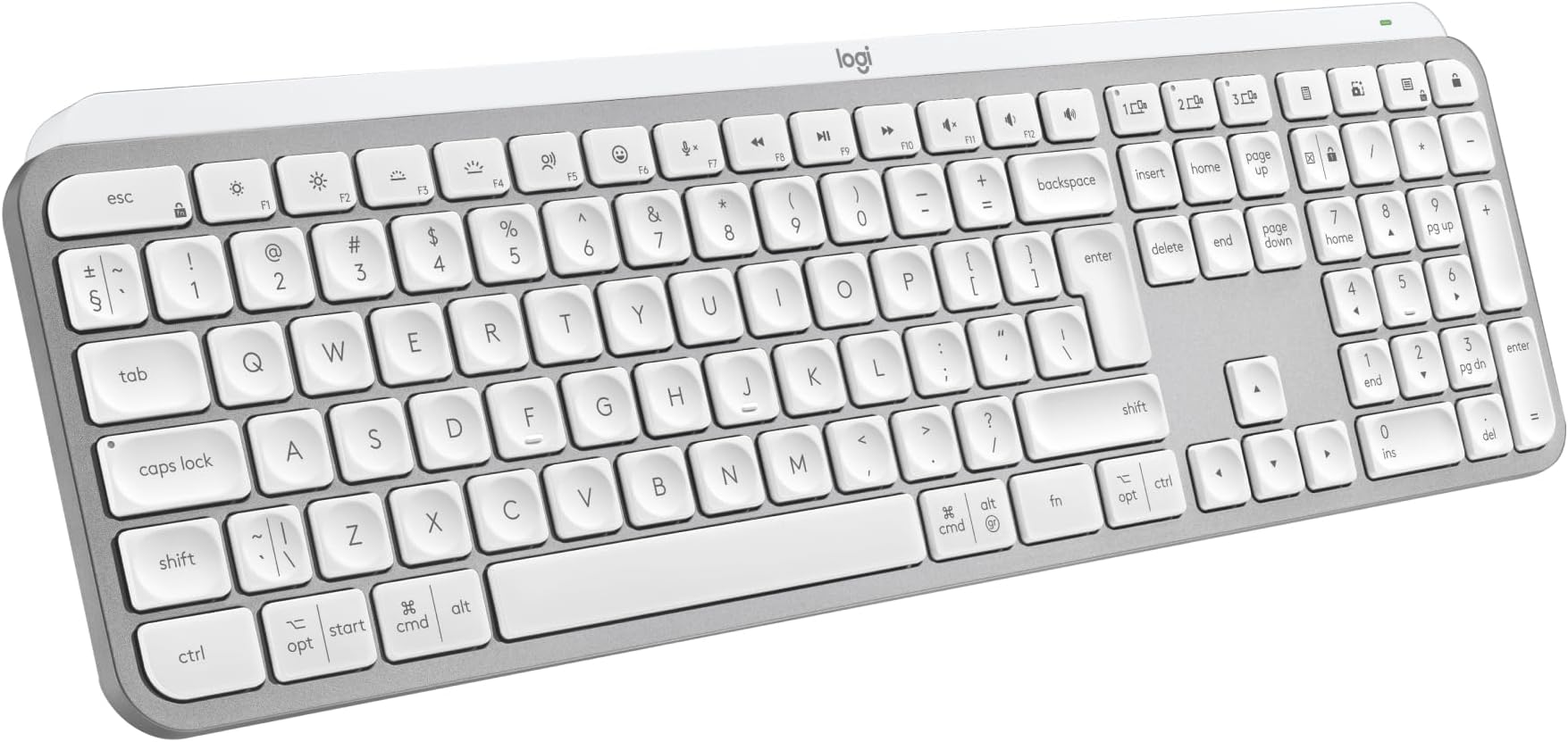 MX Keys S Wireless Keyboard, Low Profile, Fluid Quiet Typing, Programmable Keys, Backlighting, Bluetooth, USB C Rechargeable, for Windows PC, Linux, Chrome, Mac, QWERTY UK English, Pale Grey