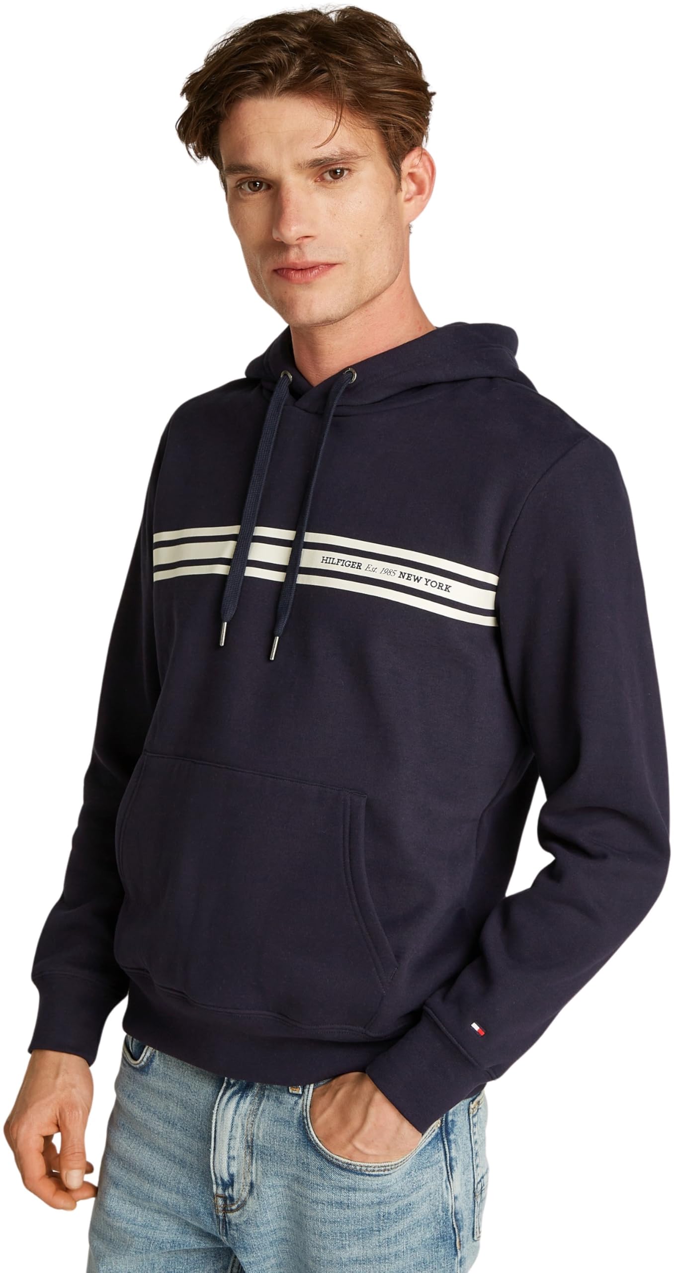 Tommy Hilfiger Men’s Central Chest Stripe Hoodie, Blue (Desert Sky), XXL