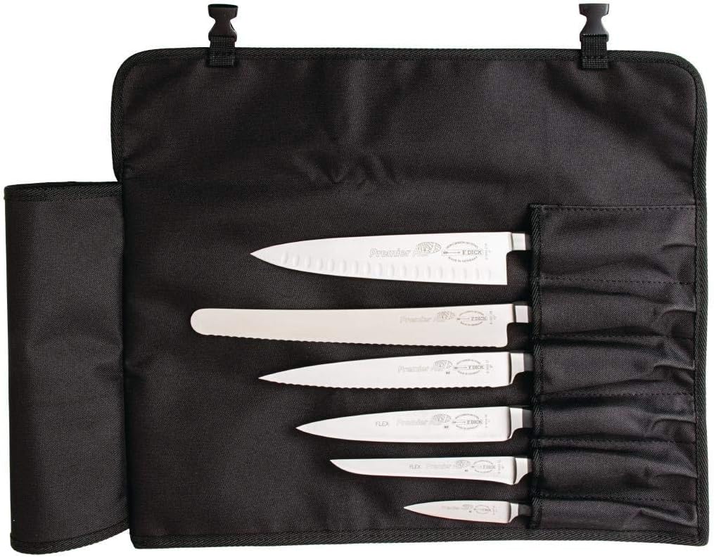 F. DICK – Chef Knife Roll Bag Black - Knife bag with 7 slots - Safe storage & transportation - Hard wearing - Space saving - Simple maintenance - Convenient closure - Lightweight - Made in Germany