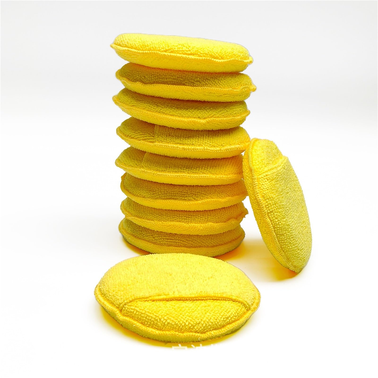 Polishing Pads 10 Pack 5 Inch Car Wax Applicator Sponge Microfiber Reusable Cleaning Pads for Auto Detailing 12.5cm(Yellow)