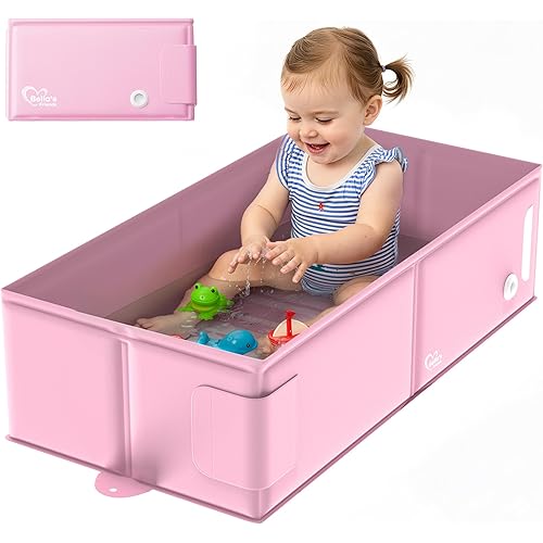 Baby Bathtub, Bath Essentials for Girls, Collapsible & Portable Bathtub for 6M-3Y Infant Toddler, Baby Shower Gifts & Registry Search, Beach Vacation Travel Essential for Newborn, Toddler, Kids