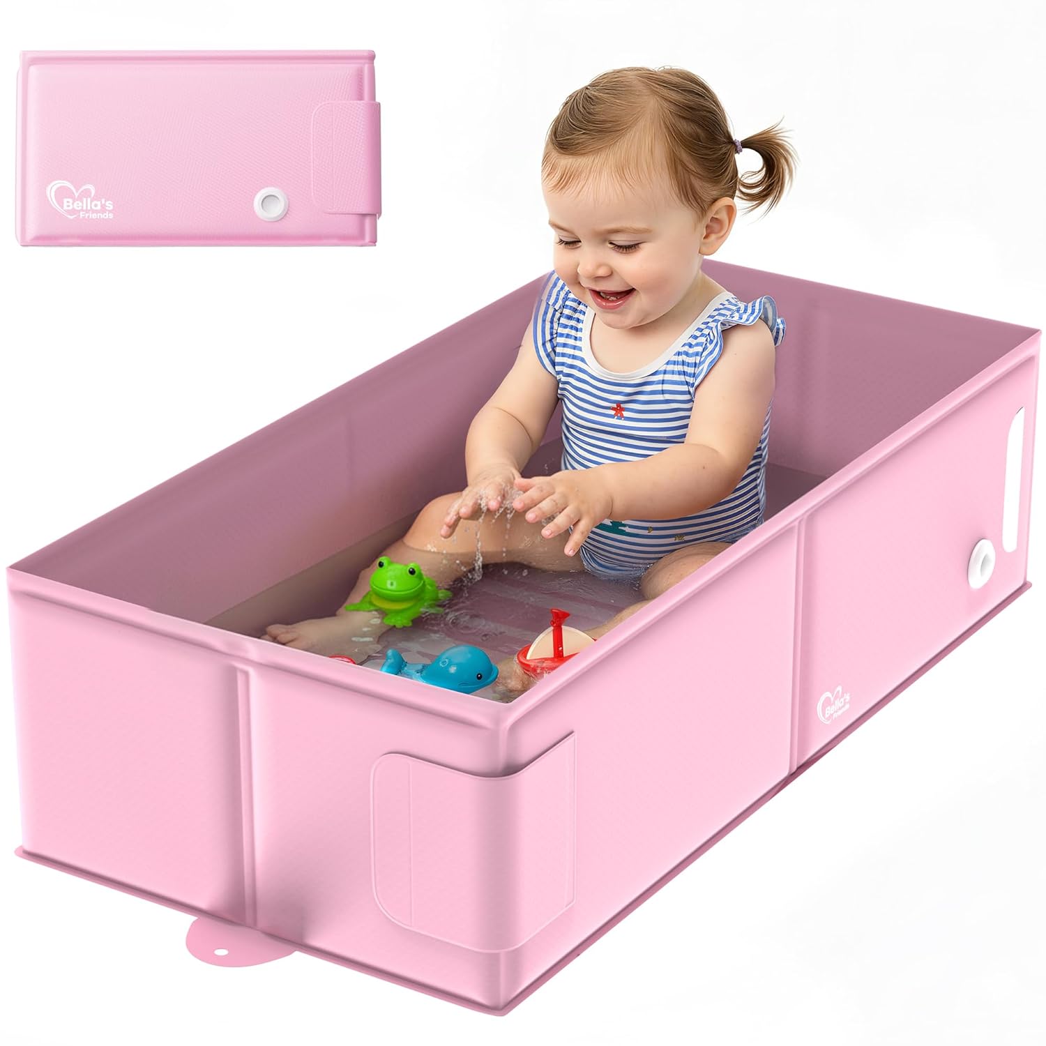 Bella’s Friends Baby Collapsible Bathtub, Travel Bath Tub for Baby, Foldable and Portable, Easy Storage, Non-Slip Base, Reinforced Structure, Lightweight, Essentials for 6M-3Y Infant Toddler, Pink