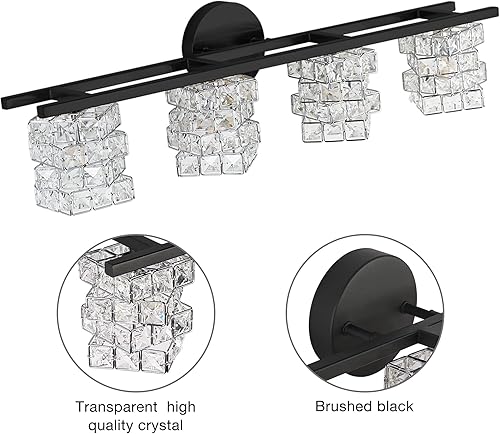 Miniatura 9 de BDL Lámpara de tocador de baño, 3 luces negras, pantalla de cristal, espejo moderno de barra de pared (excluye la bombilla)