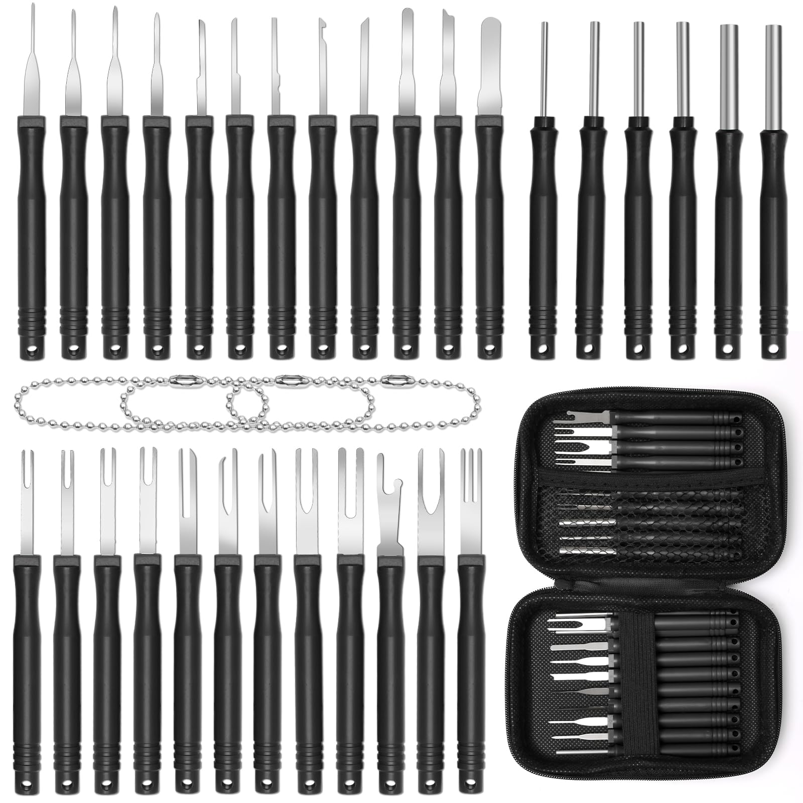 Anglekai 30+4P Terminal Pin Removal Tool Kit, Electrical Connector Depinning Tool Terminal Pin Extractor Kit Wire Release Tool for Car Household Devices (Black)