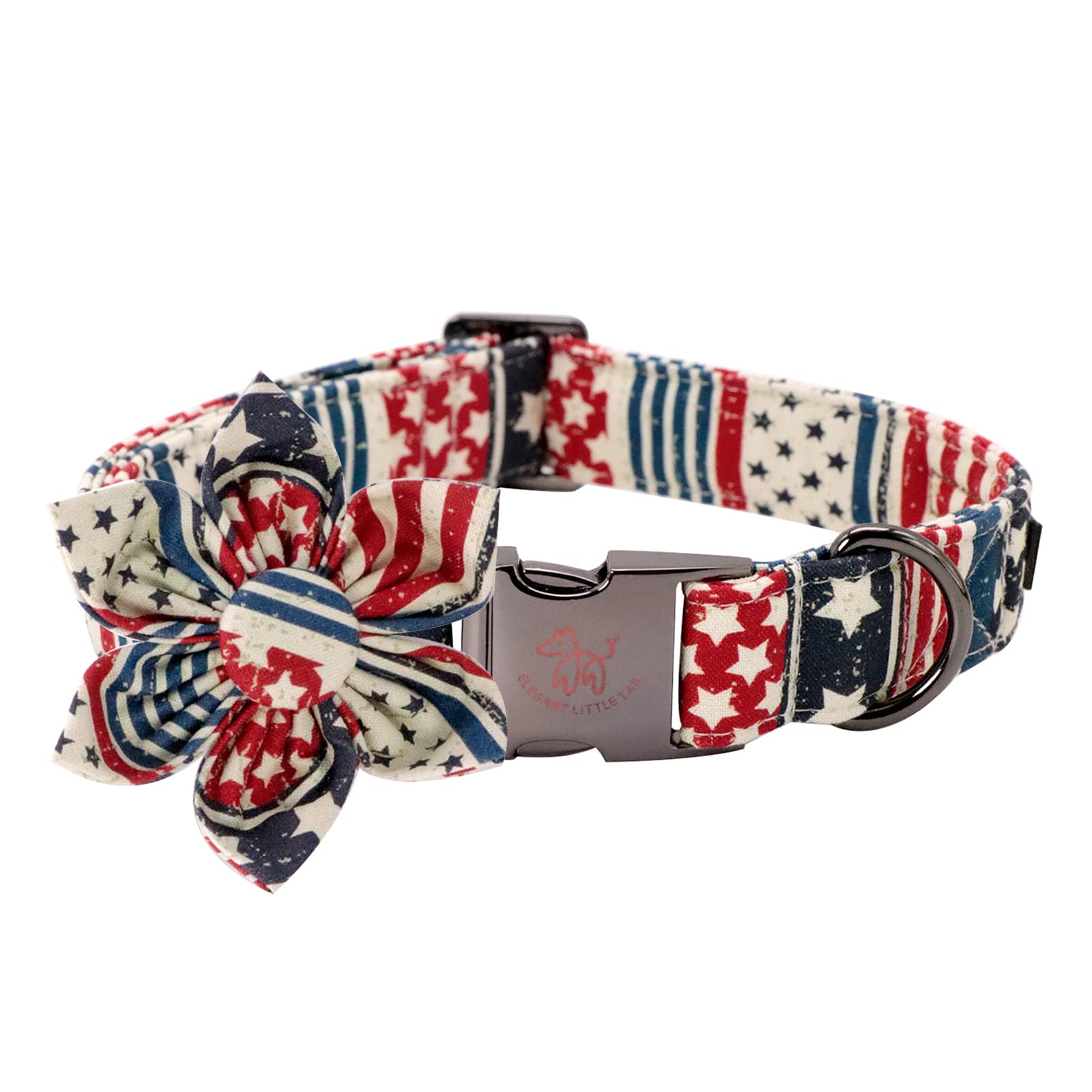 Elegant little tail US Flag Dog Collar, Cute Detachable Dog Collar with Flower, Gift Pet Collar Adjustable Dog Collar for Large Dogs