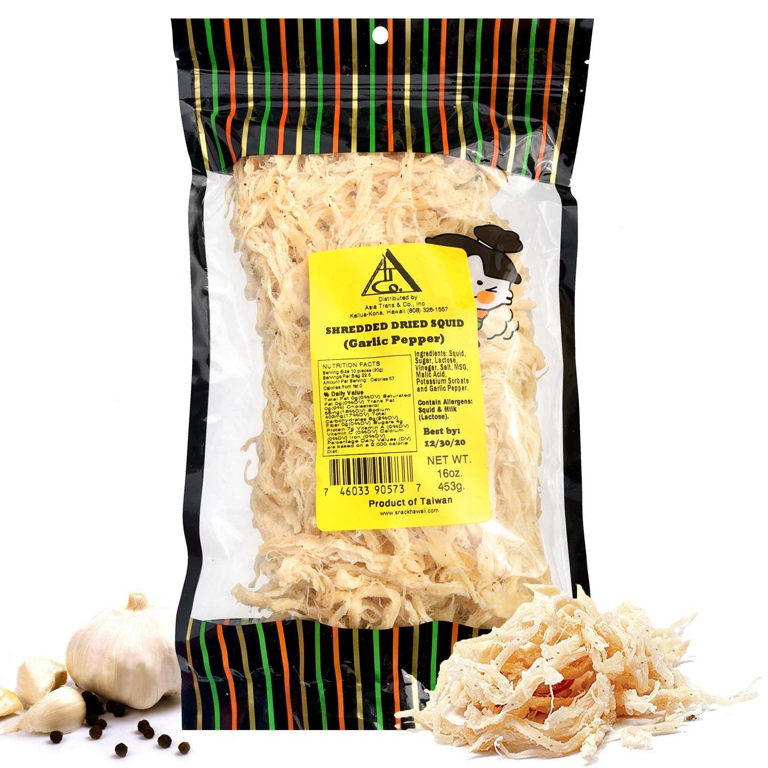 Garlic Pepper Saki Ika Dried Cuttlefish Snack - Hawaiian Seafood Jerky - High-Protein, Low-Fat, Low-Calorie (16 oz)