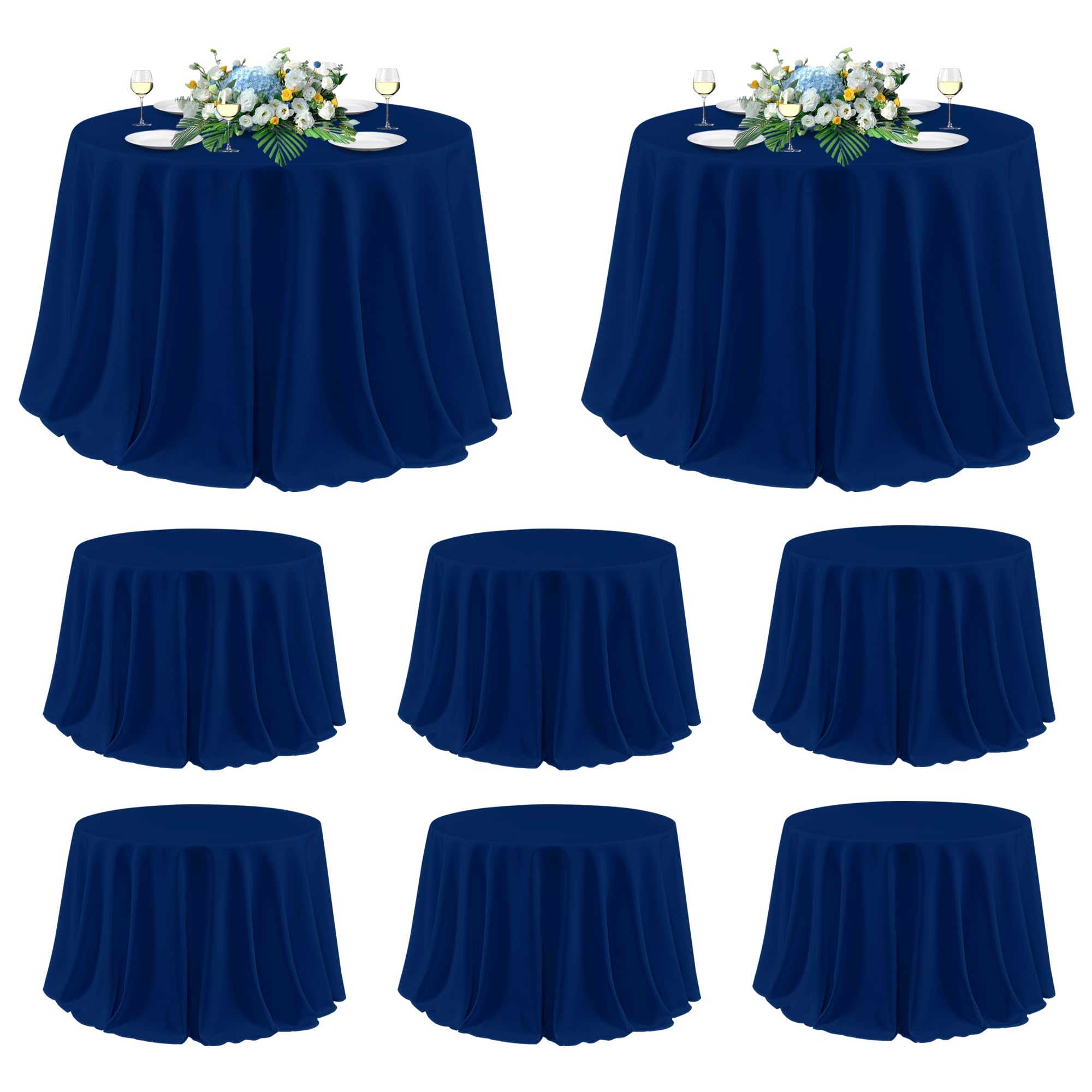 sancua Round Tablecloth 120 Inch Fit 48-96 Inch Tables, 8 Pack Navy Blue