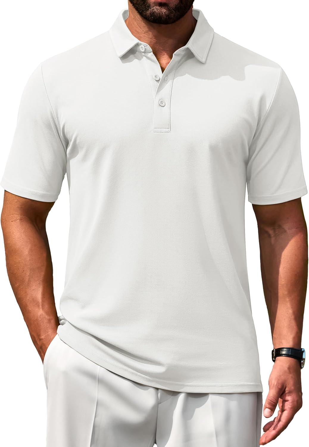 Cotrasen Men's Polo Shirts Short Sleeve Soft Cotton Pique T-Shirts 3 Buttons Classic Fit Casual Performance Golf Shirts