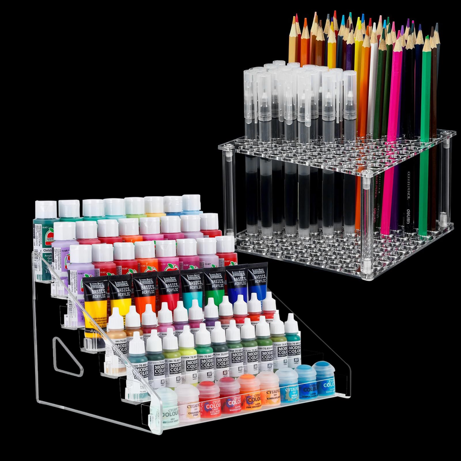 BENECREAT Nagelkunst-Stifthalter Aus Acryl – 14 Stück, 7 Farben, 7,6x1x0,9 Cm, Mit 5 Rillen, Für Pinsel & Stifte