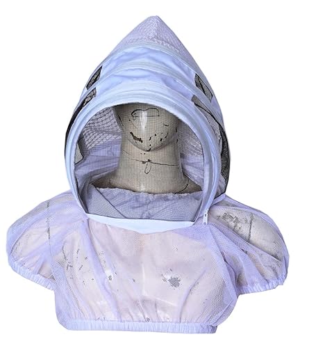 WAIST SWEAT Apicultura ventilada de tres capas, apicultor, velo de abeja, casco de sombrero en esgrima (tamaño estándar, velo de esgrima blanco)