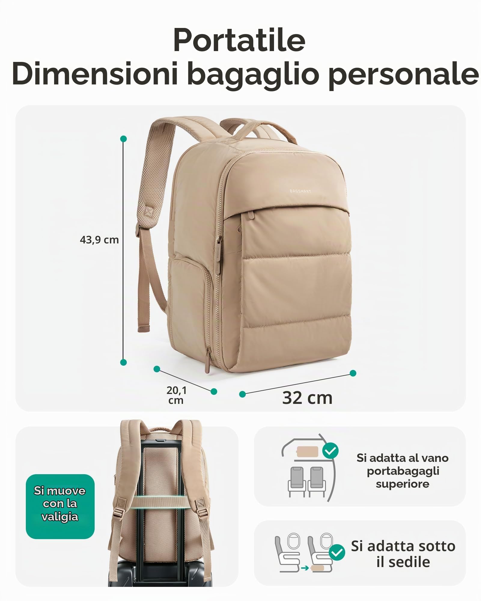 bagsmart Zaino da viaggio da donna, 30 l, zaino da viaggio per aerei, zaino da palestra con scomparto per scarpe, borsa da viaggio leggera per 15,6 pollici, impermeabile, Nero