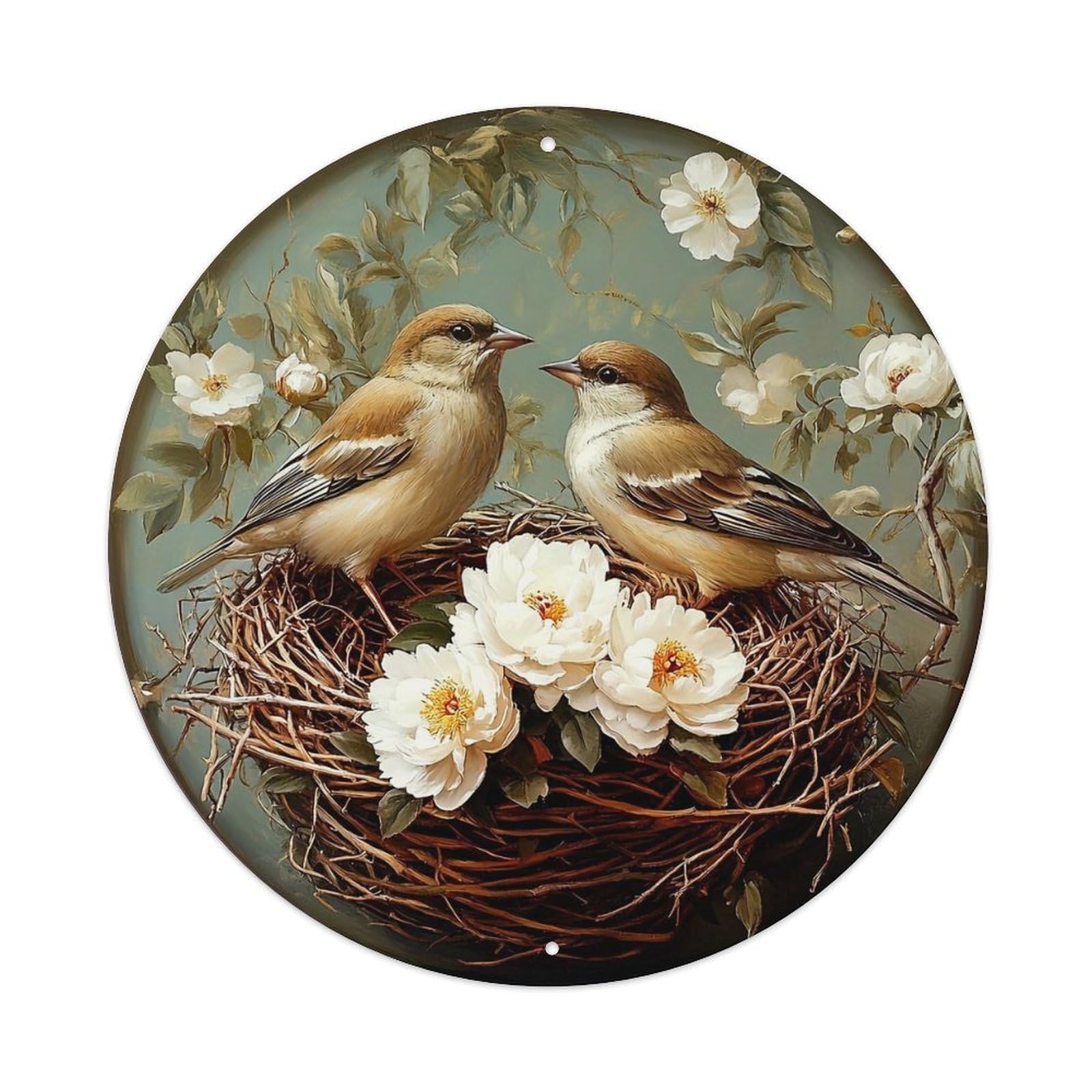 Birds Nest Flowers Branches Leaves Metal Tin Sign Plaque