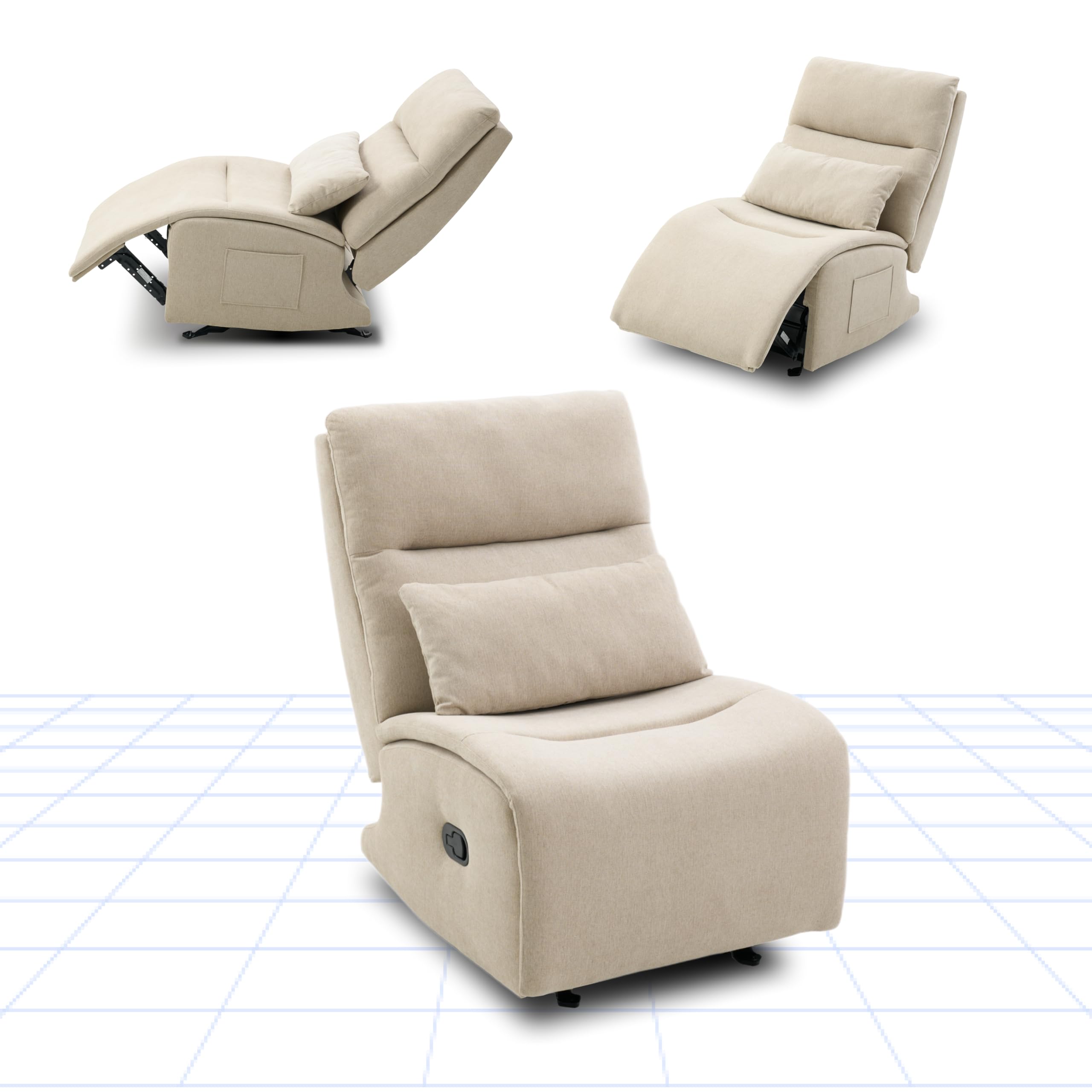 FLEXISPOT Schaukelnder Relaxsessel XC8 mit 3-Fach Liegefunktion, Liegen TV Sessel Schaukelstuhl, Kissen & Seitentasche ideal für Familie & Entspannung HomeEase Beige