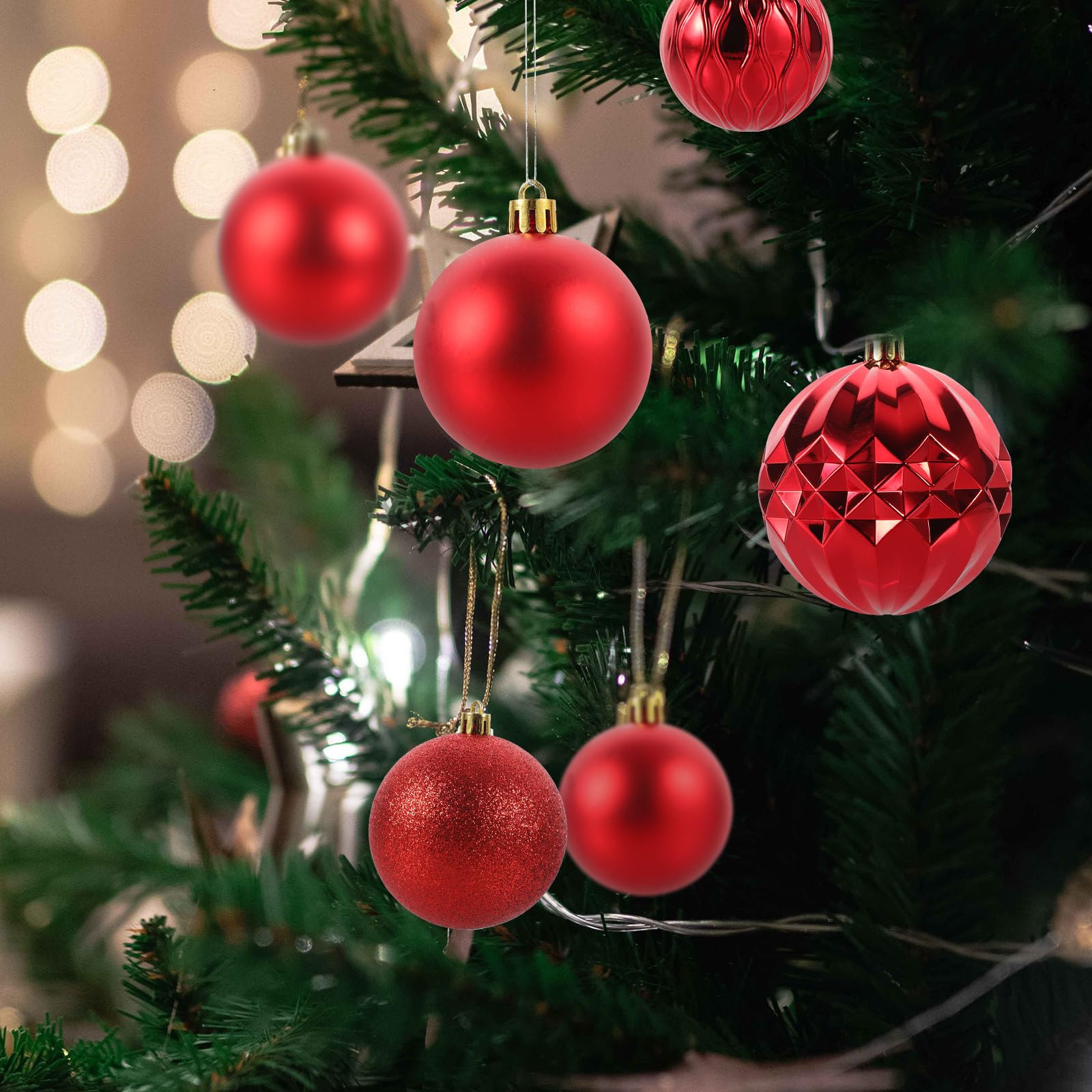 TOYANDONA 135 Piezas Adornos Navideños para Árbol de Navidad, Bolas Rojas