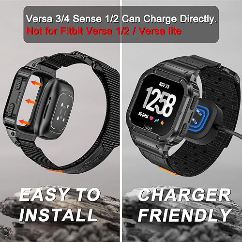 Miniatura 5 de MioHHR Correa compatible con Fitbit Versa 4 3 2 1Fitbit Versa LiteFitbit SenseSense 2 bandas con caja de acero inoxidable, correa ajustable