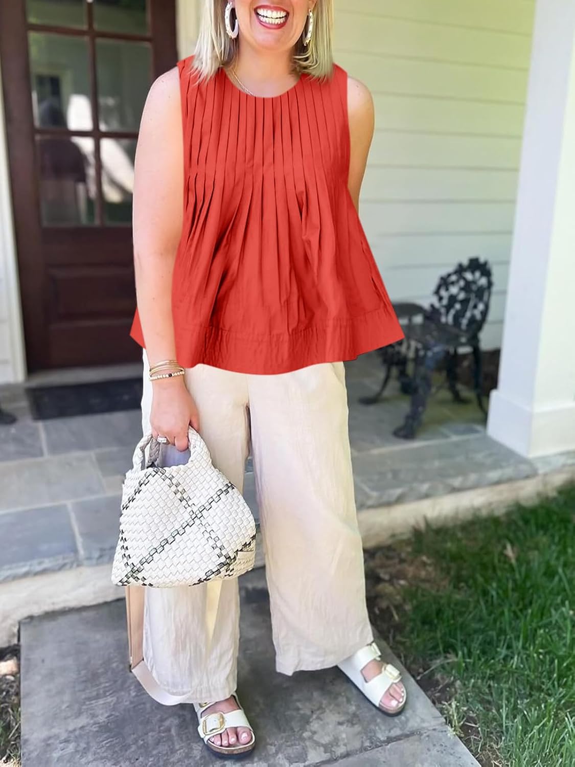 Cicy Bell Pleated Peplum Tank Tops for Women Summer Casual Sleeveless Womens Babydoll Blouse Flowy Cotton Shirt - Image 4