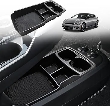 BestEvMod Lower Center Console Organizer Tray Compatible with Kia EV6 2022-2026 Interior Accessories Storage Box ABS Material with PVC Trim Accessories Lower Organizer-V2