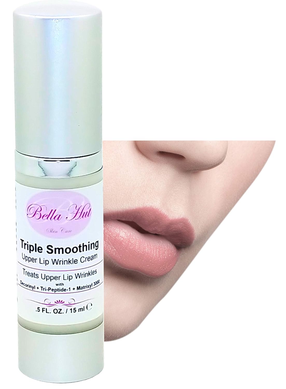 Bellahut's Triple Smoothing Upper Lip Wrinkle Cream (.5 OZ Airless Pump Bottle), Helps to reduce upper lip wrinkle with Tripeptide-10 Citrulline, Tripeptide-1, Pnetapeptide-3 & Terapeptide-7