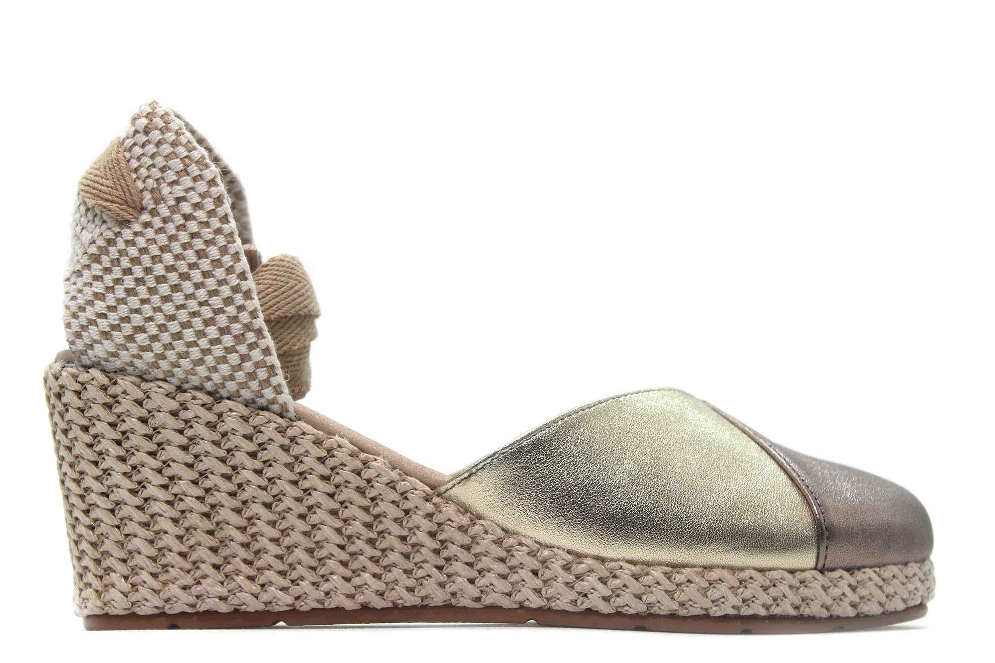 PITILLOS - Sandalias de piel,tipo salón con cuña y plataforma,imitación esparto,cierre de cordón al tobillo, para: Mujer