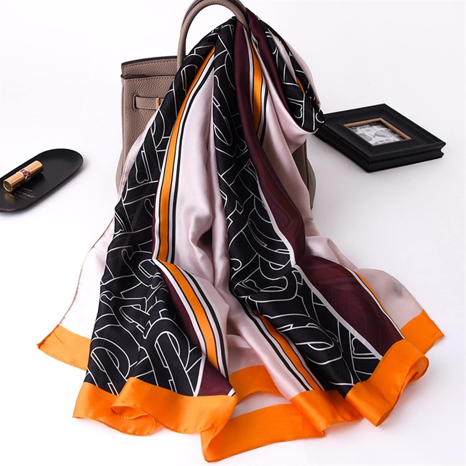 ACiyD Foulards pour Dames Écharpe en Satin de Soie Hiver 180X90CM Grand châle Automne Serviette de Plage Anti-poussière Mode Impression Écharpe Solaire (Couleur : 02, Taille : 180X90CM) (2 180X90CM)