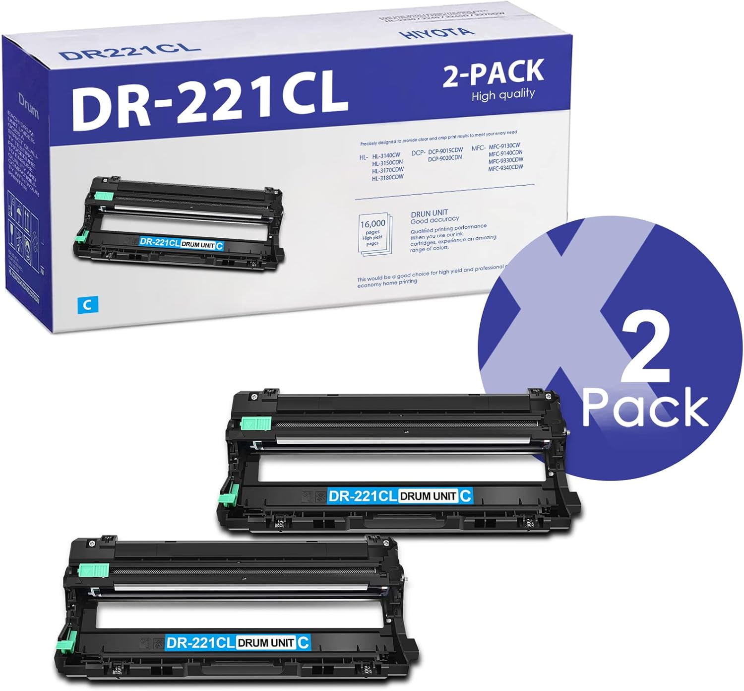 HIYOTA Compatible DR211CL DR 221CL Drum Unit 2 Pack Cyan Replacement