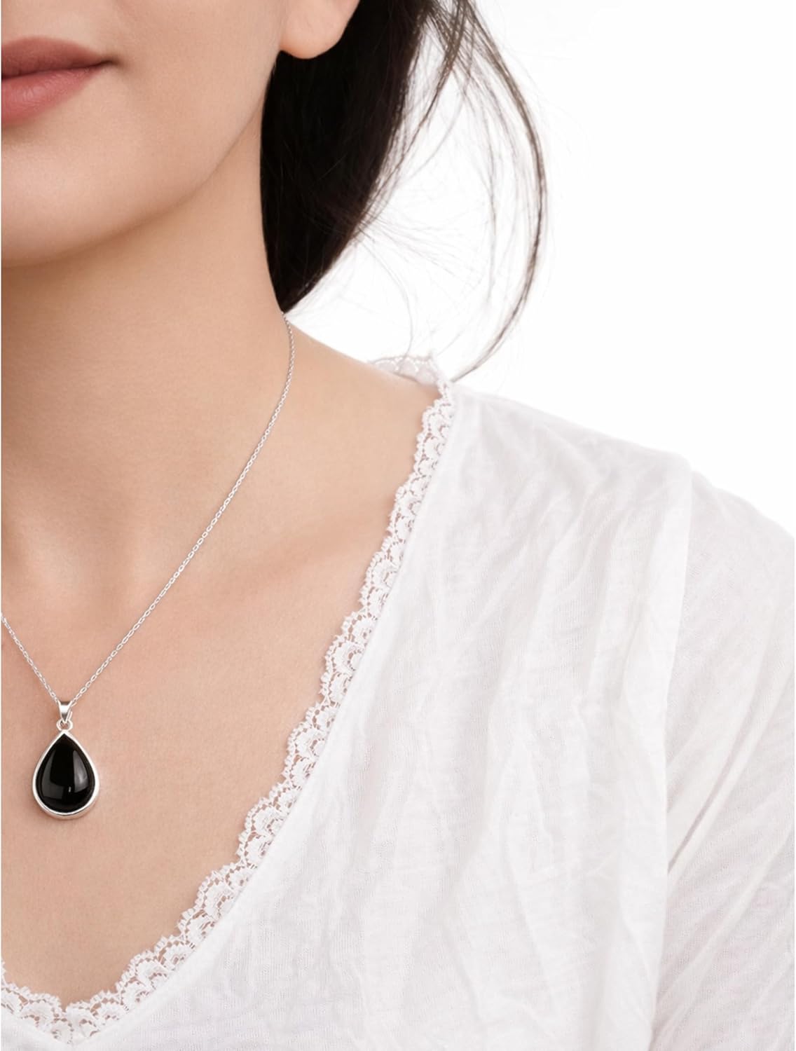 Sterling Silver 925 Teardrop Pear-Shape Gemstone Handmade Pendant Necklace for Women