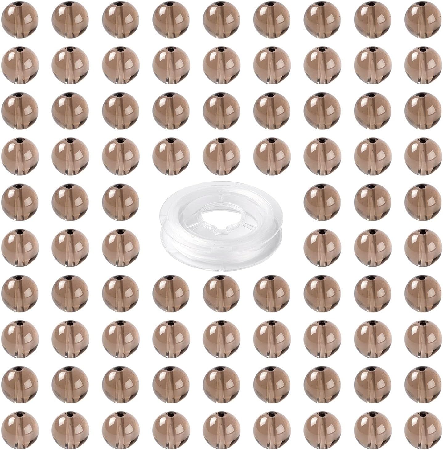 BEEFLYING 100 Pcs 8mm Natural Smoky Quartz Gemstone Beads Loose Round Stone Beads with Elastic Crystal Thread for Jewelry Bracelet Necklace Making Kit
