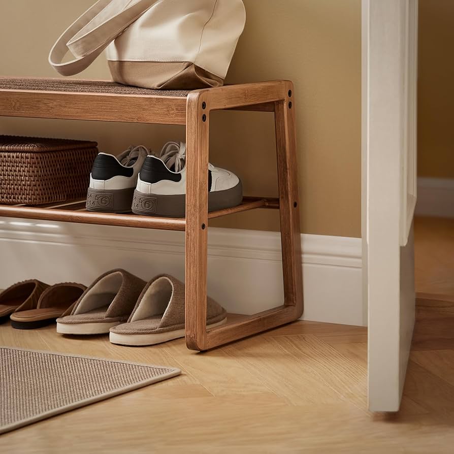 Amazon.co.jp: SoBuy 玄関ベンチ シューズラック 収納ベンチ 2段式竹製