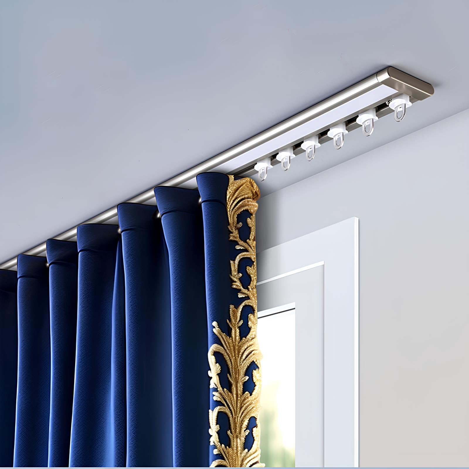 Rail de Rideau Coulissante Ultra-Fine en Aluminium pour Salon et Chambre à Coucher, Séparateur de Pièce pour Plus de Confidentialité(Champagne,1.8m(2 * 90cm))