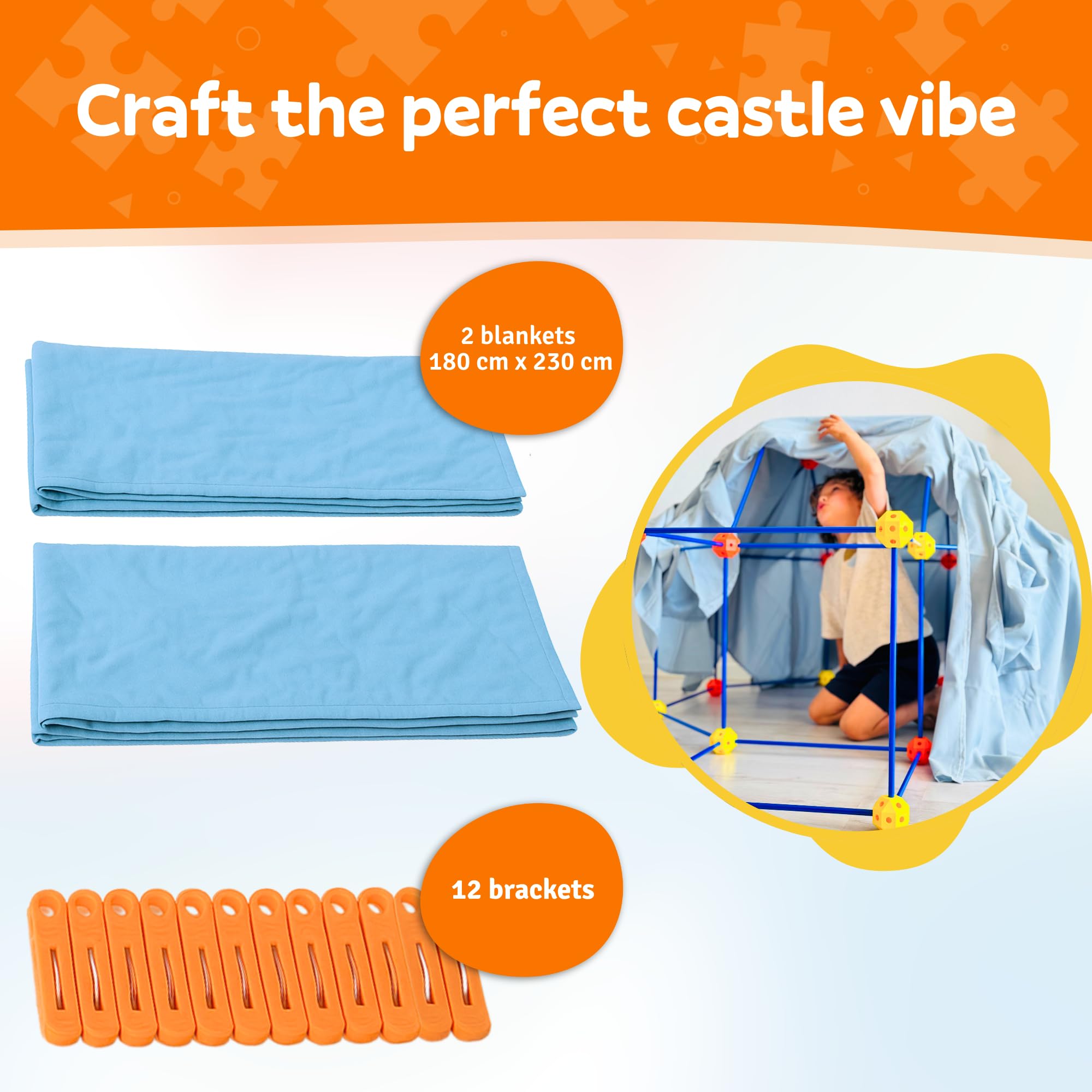 Fort - Set da costruzione XL per bambini, 122 pezzi, sistema a incastro con 76 barre e 46 palline di collegamento, set per interni ed esterni, giocattolo da costruzione a partire dai 5 anni, con borsa