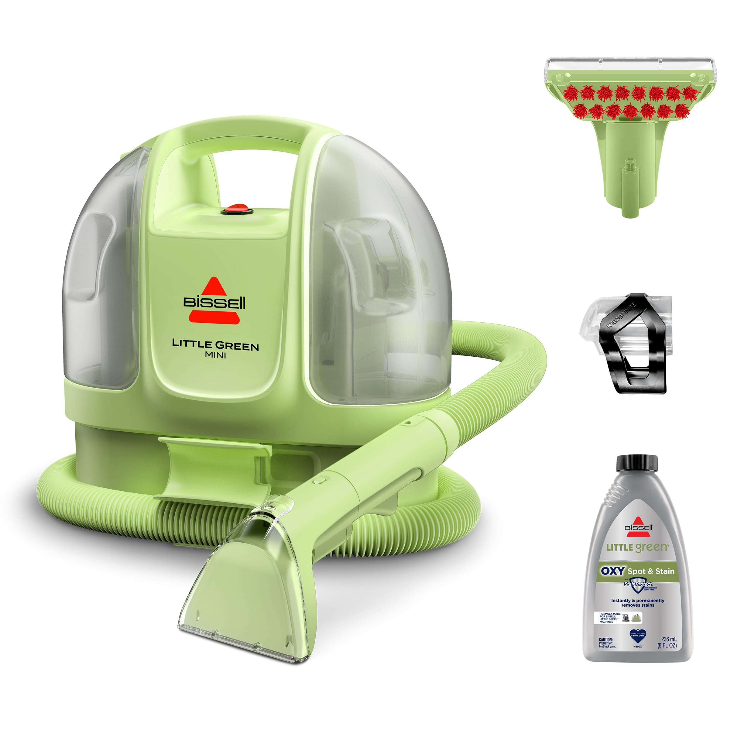BISSELL Little Green Mini Corded Portable Carpet and Upholstery Deep Cleaner with Self-Cleaning Tough Stain Tool, Hydrorinse Tool and a 8oz Little Green Formula, 4075B