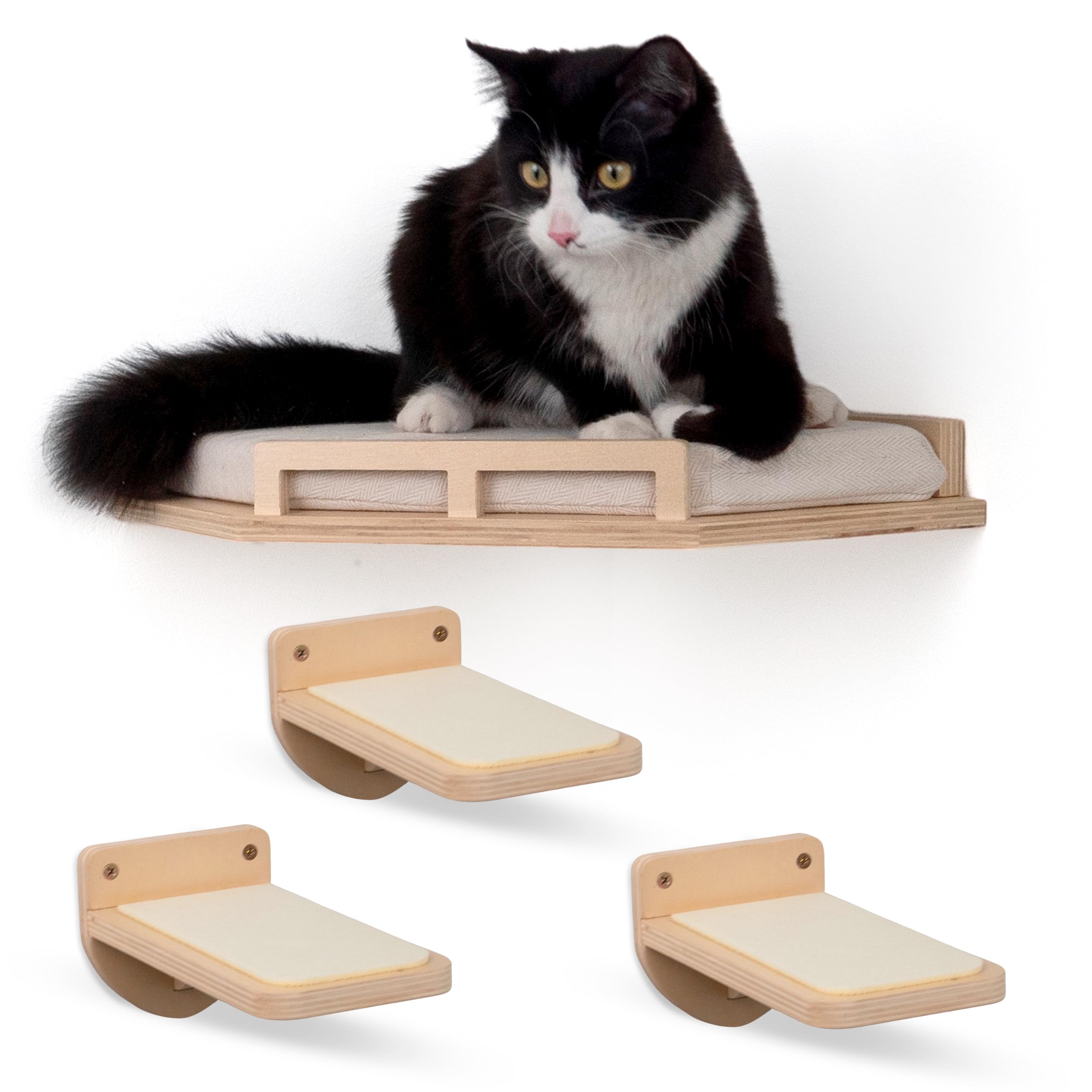 Cat Wall Shelves and Cat Corner Shelf, Cat Wall Furniture with Cat Shelves for Wall, Cat Shelf with Cozy Cushion and 3 Cat Wall Steps Included