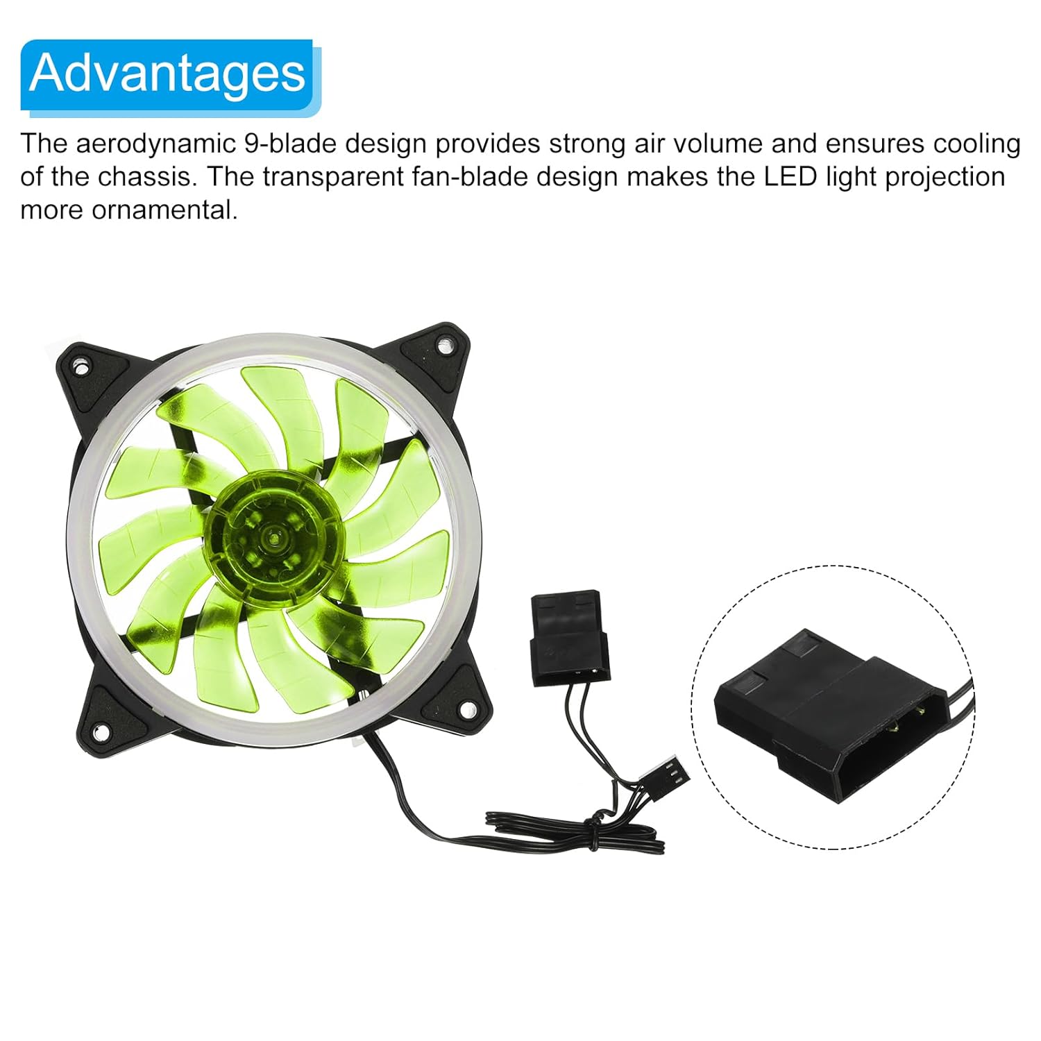 MECCANIXITY 3Pcs RGB Computer Case Fan 600-1200RPM 120mm 3-4 Pin Green LED Silent Cooling 15 LED 12V for Desktop Computer Radiators with Rubber Pads 4 Screws