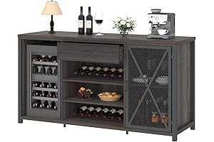 LVB Long Bar Cabinet with Fridge Space: Rustic Farmhouse Elegance