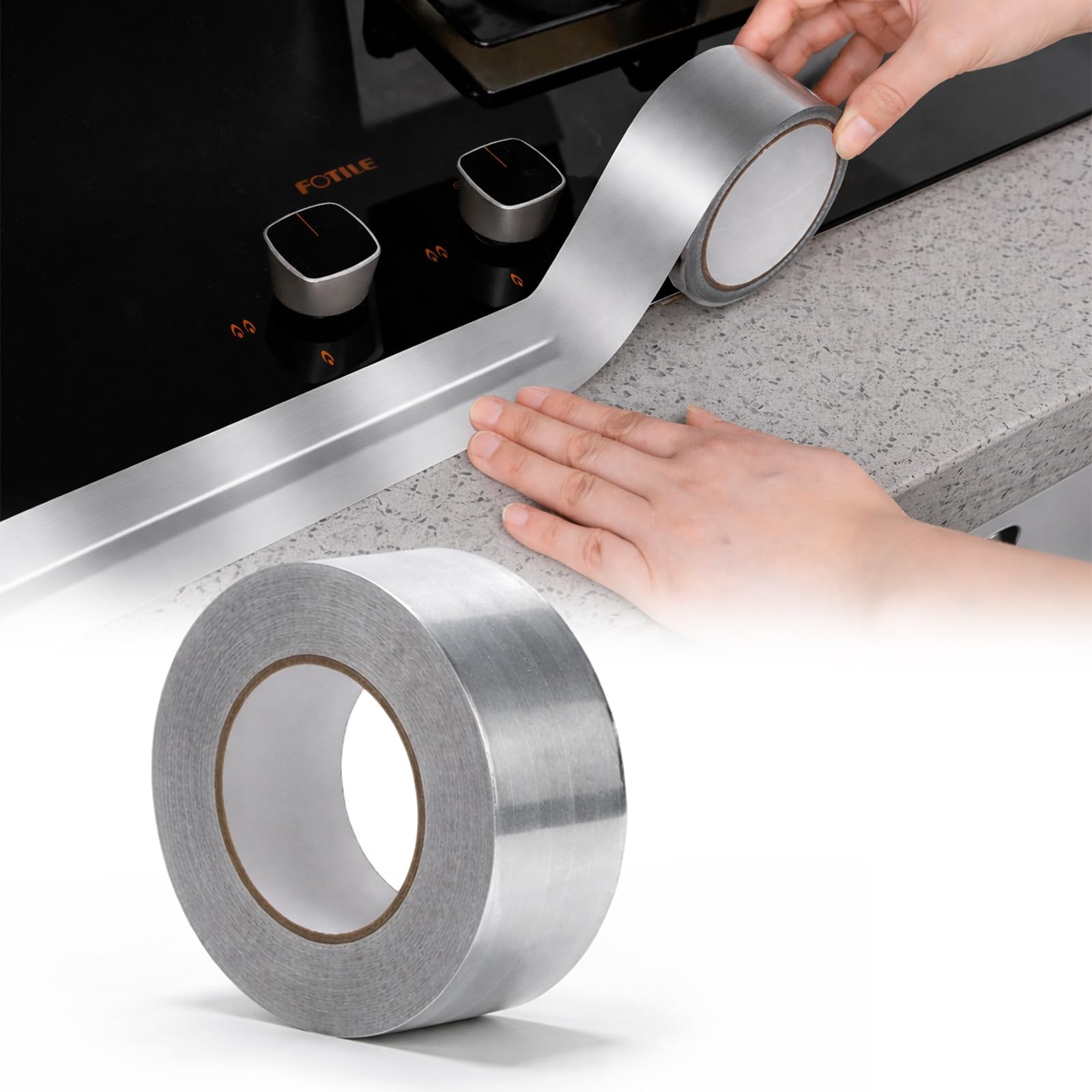 Zolka Kitchen Oil-proof and fireproof tape，Temperature Resistant, Oil & Fire Proof Tape - Self-Adhesive Aluminum Foil Sealing Tape for Gas Stove Gaps, Waterproof, Mold-Proof, Easy to Clean (1pc)