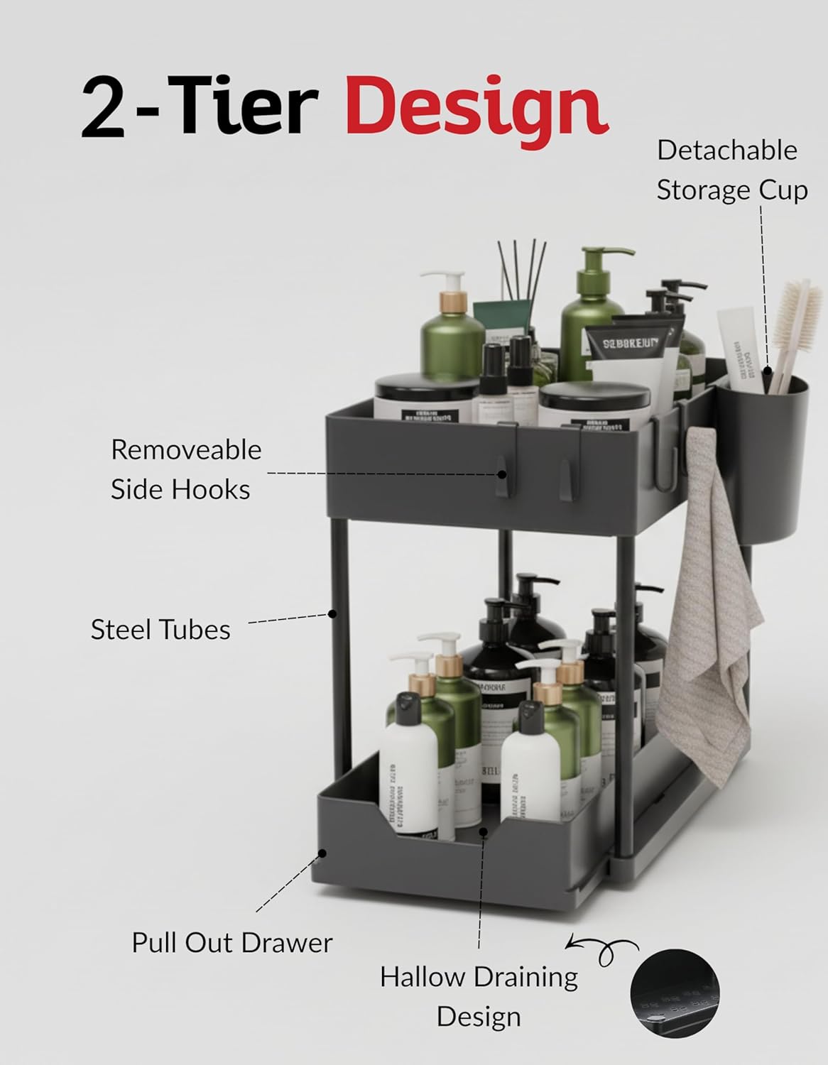 Under Sink Organizer – 2-Tier Sliding Storage Rack for Kitchen, Bathroom & Pantry | Multi-Purpose Cabinet Organizer with Pull-Out Baskets