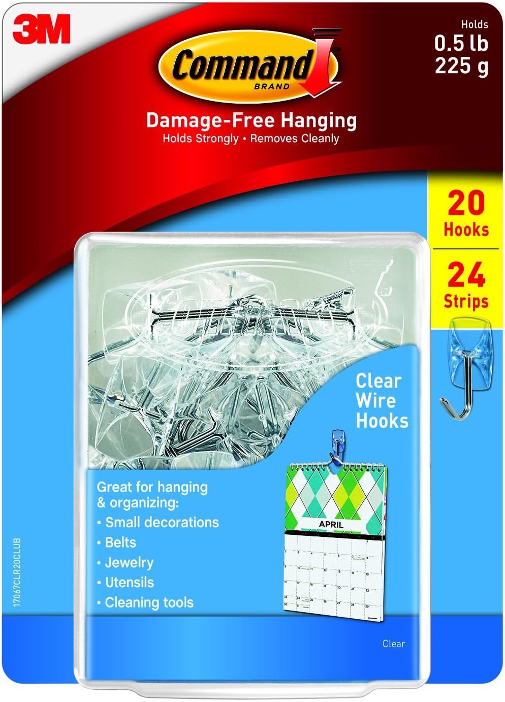 Command Plastic Small Clear Wire Hooks with Clear Strips (20 Hooks, 24 Strips) 3M