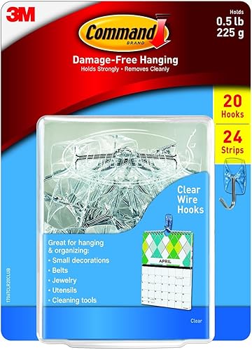 Command Ganchos pequeños de plástico transparente con tiras transparentes (20 ganchos, 24 tiras) 3M