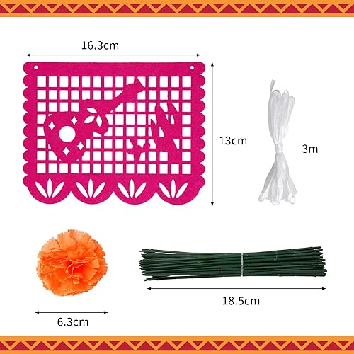 Miniatura 6 de Decoraciones de Ofrenda  69 piezas de cabezas de flores de caléndula y pancartas mexicanas para fiesta de Día de los Muertos, decoraciones de