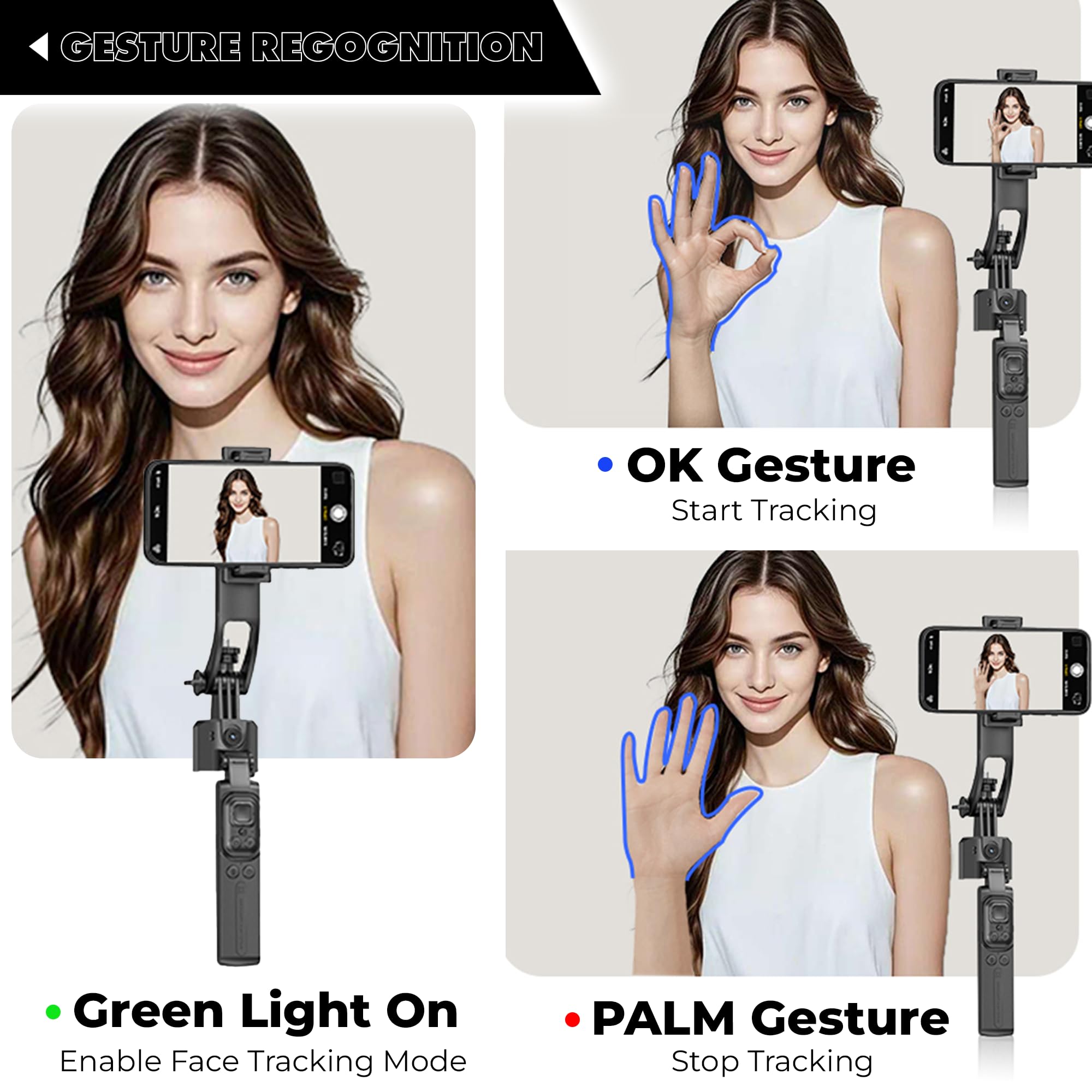 Kratos K8 AI-Powered 70 inch/178 CM Selfie Stick Tripod with Sensor, Auto Face Tracking Tripod with 360° Auto Rotating Stand for Mobile, Camera, Shooting, Blogging with Quad-Leg Stability — Amazon image 3