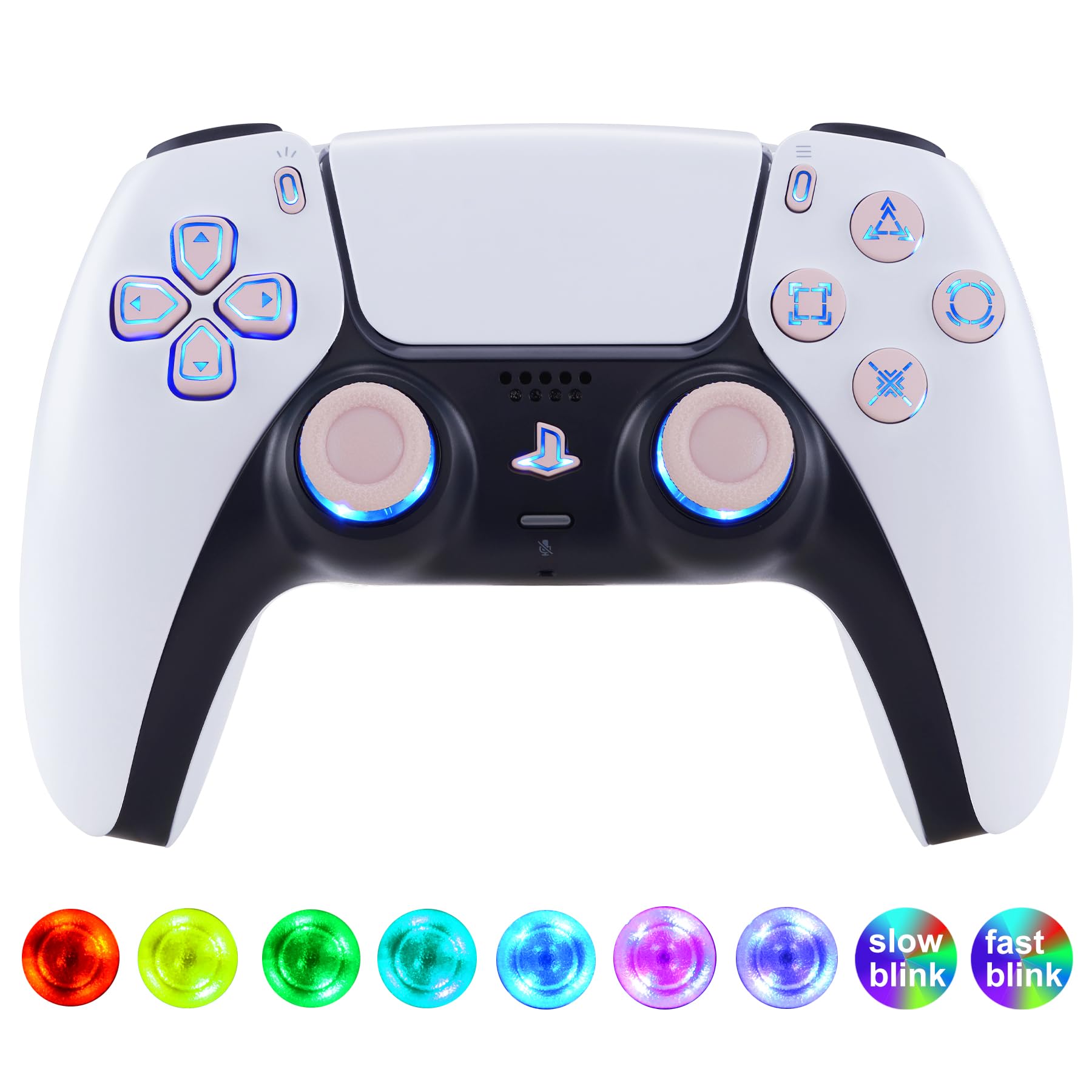 eXtremeRate Multicolore Tasti Luminosi per ps5 Controller BDM-030/040/050,D-pad Levette Analogiche Pulsanti DTF V3 LED Kit Ricambio per ps5 Joystick(Senza Controller)-Rosa