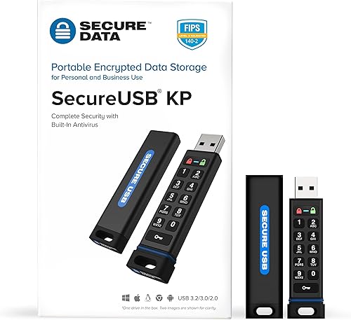 Miniatura 3 de SecureData SecureUSB KP 64GB Unidad flash USB 3.0 cifrada por hardware, FIPS 140-2, nivel 3, desbloqueo a través del teclado compatible con AAA,