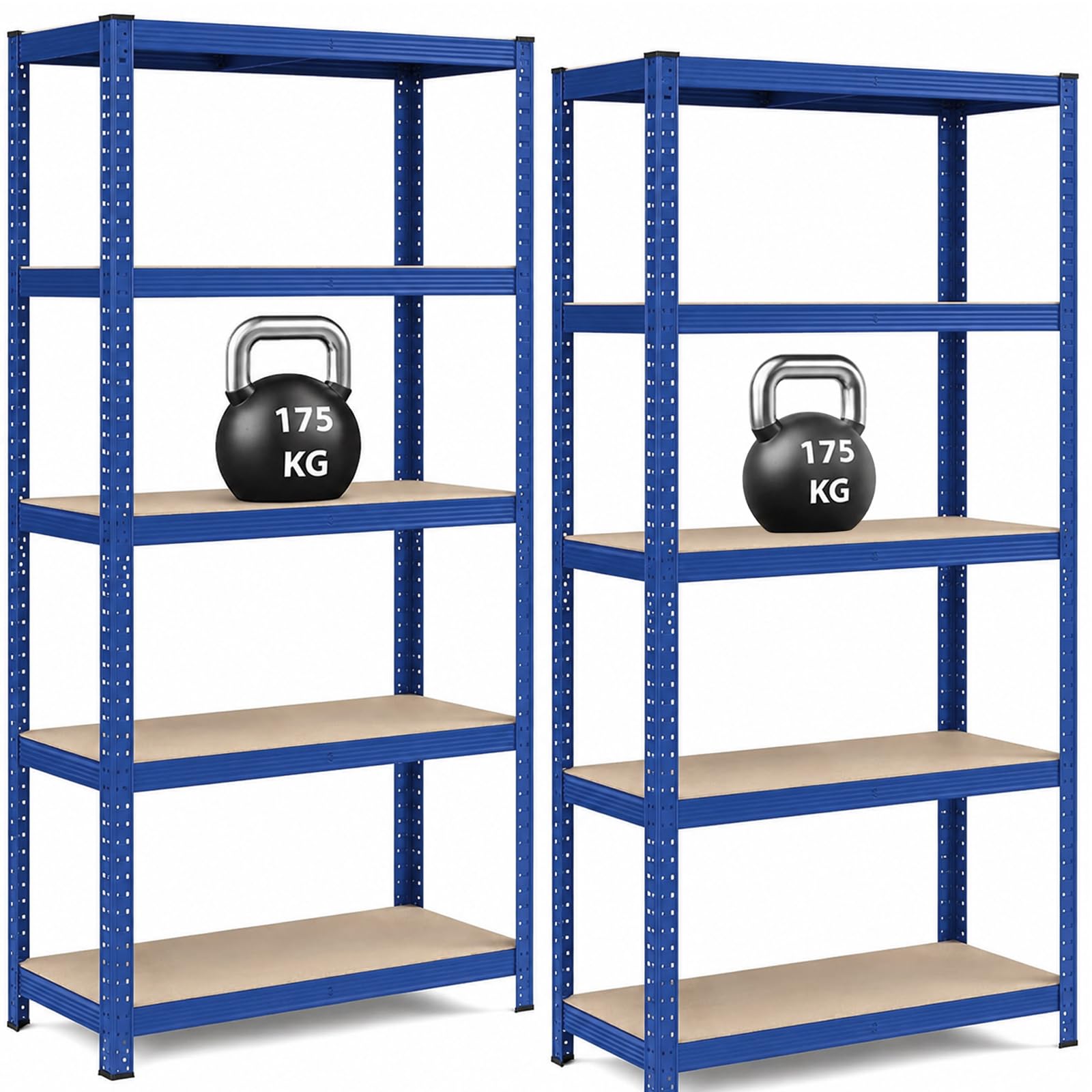 Garage Shelving Units,5 Tier Shelving Unit Garage Shelves Storage Shelf Heavy Duty Shed Storage Racking Shelf Metal Boltless for Warehouse Workshop Office (Blue, 2pack-70X30X150) — image 1