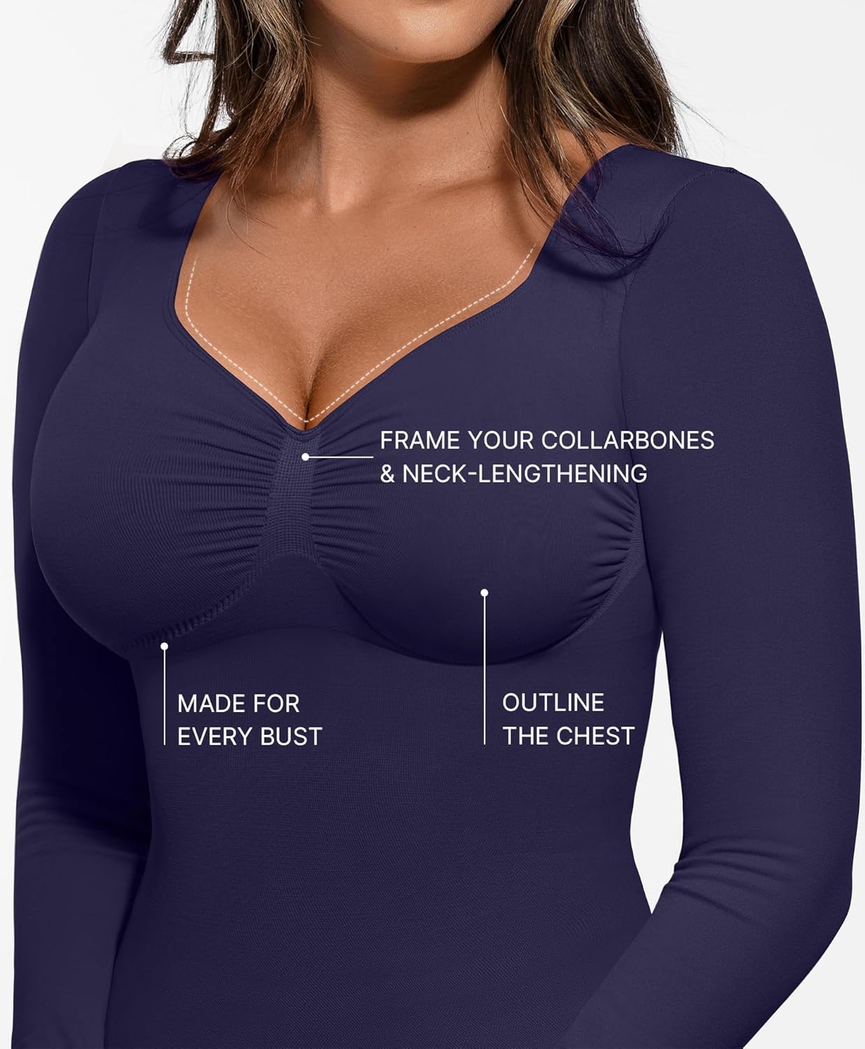 FeelinGirl Womens Shapewear Tummy Control Tops: Long Sleeve Compression Shirts for Women Slimming Body Shaper V Neck Shirt - Image 3