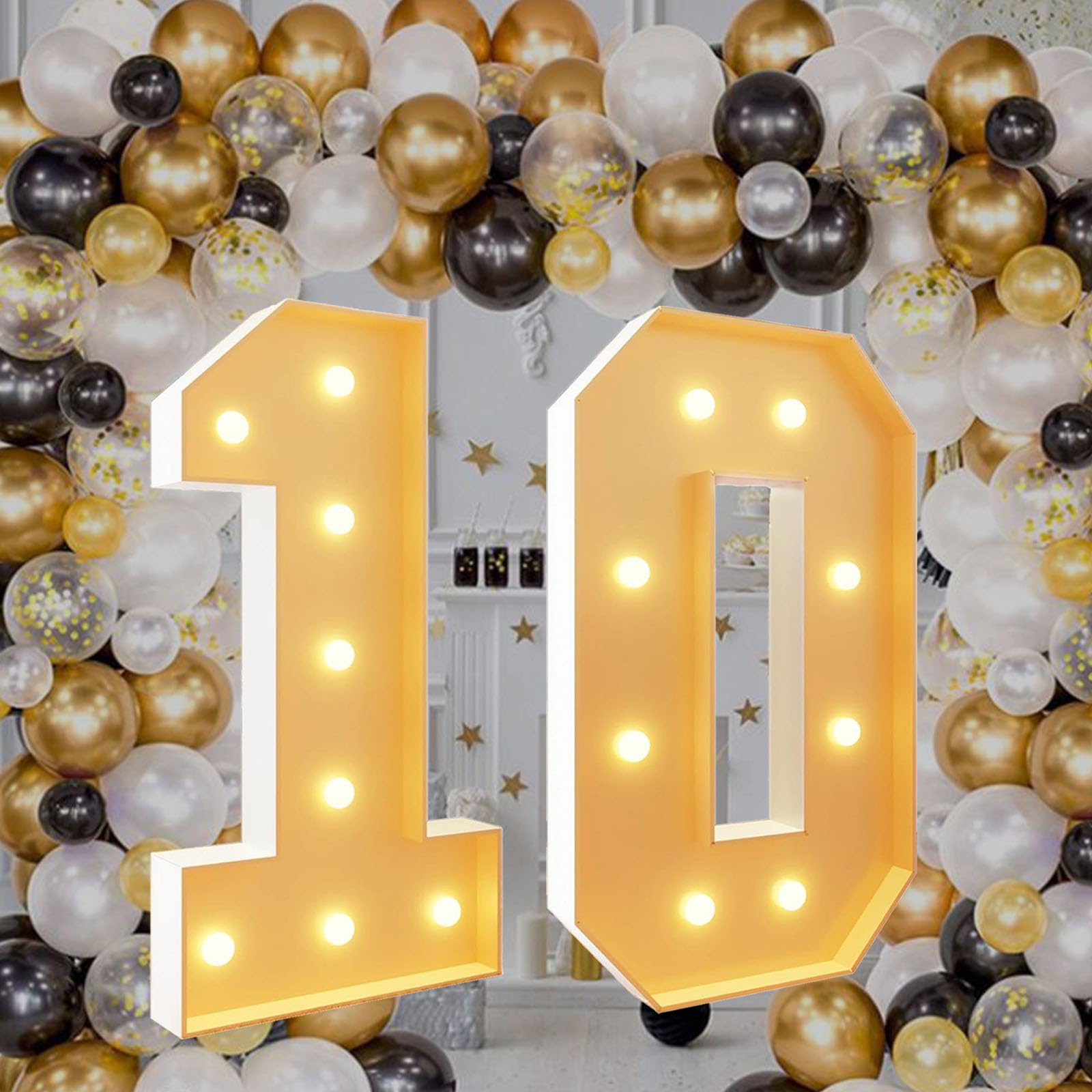 Lot de 10 chiffres lumineux de 1,2 m pour décoration de fête d'anniversaire 10 ans Grand bloc lumineux en mosaïque en mousse prédécoupée pour mariage, anniversaire de bébé