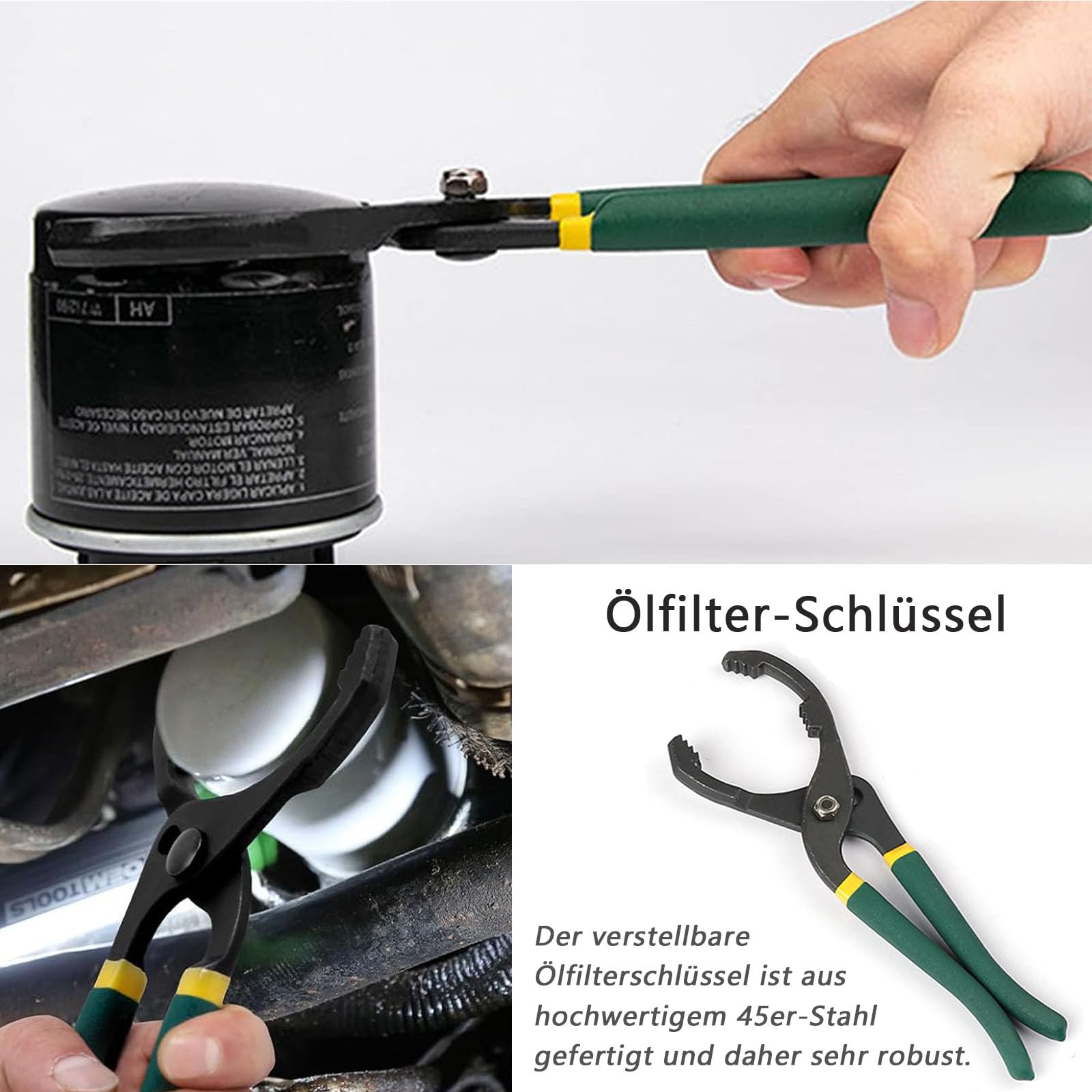 Ölfilterzange, Ölfilterschlüssel Universal, 24 cm Verstellbarer Ölfilterschlüssel, mit Rutschfesten Griff, Ölfilter-Entfernungswerkzeug, für Autos, Motorräder, Von Ø 40mm Bis Ø 150mm