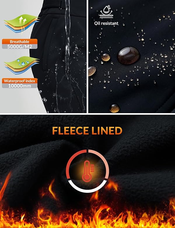baleaf Ski Pants for Women Waterproof Insulated Fleece Lined Snowboading Pants Water Resistant for Winter Cold Weather Black L by baleaf - Image 3