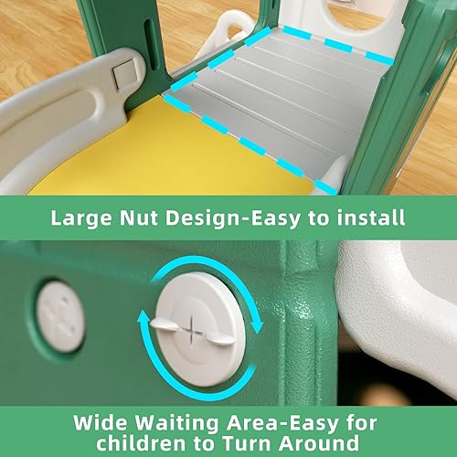 Miniatura 5 de Glaf Tobogán infantil 7 en 1 para niños, juego para exteriores, patio trasero, toboganes de escalador con telescopio, aro de baloncesto, túnel de