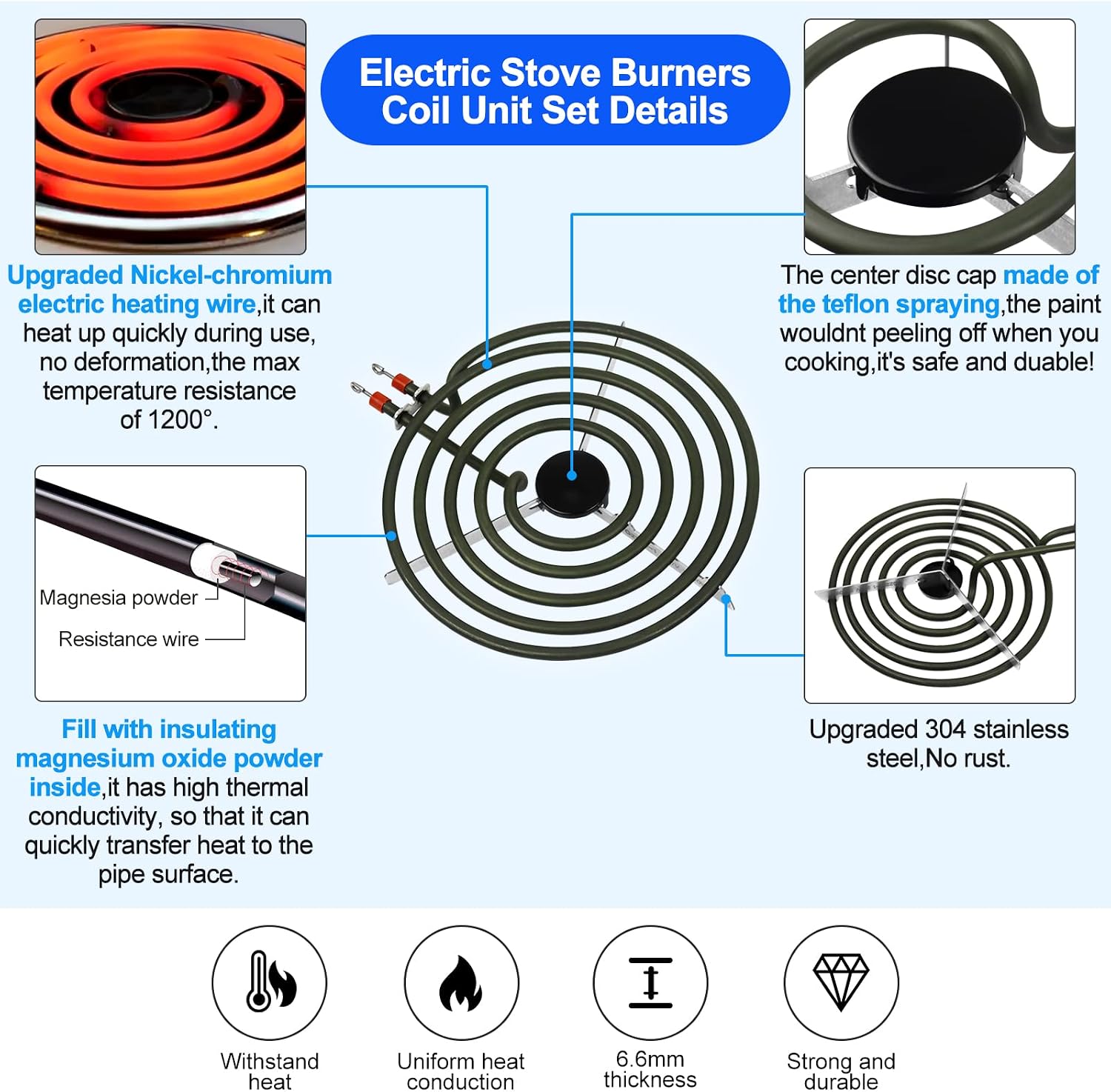YEECHUN Upgrade MP22YA Electric Range Stove Burner Stainless Element Replacement Set 4 Pack - 2pcs MP15YA 6" and 2pcs MP21YA 8" for Kenmore Whirlpool Maytag Hardwick Norge Electric Range Stoves